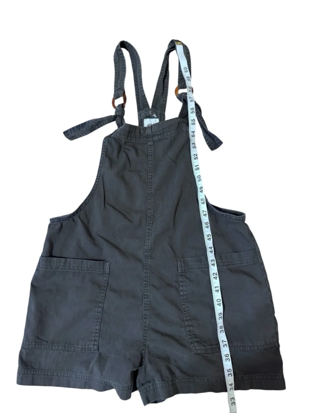 aerie Black Grey Denim Short Overalls - Picture 3 of 8